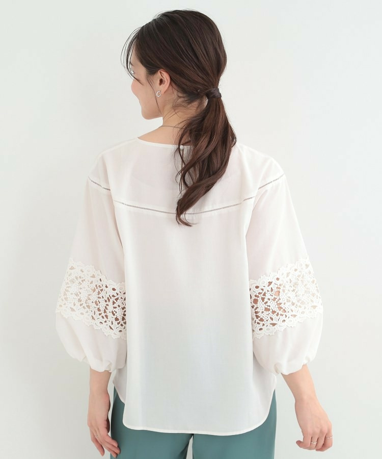 【洗濯機可/S-LL】透かし編み柄が上品な レース切り替えブラウス3