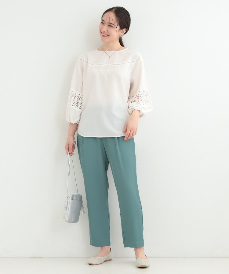 【洗濯機可/S-LL】透かし編み柄が上品な レース切り替えブラウス4