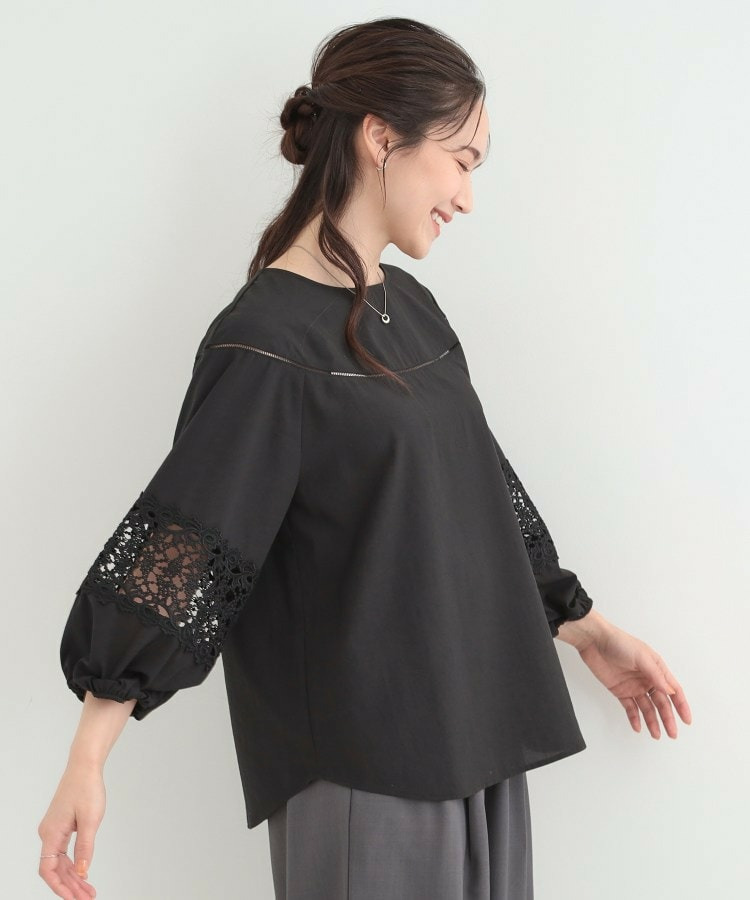 【洗濯機可/S-LL】透かし編み柄が上品な レース切り替えブラウス6