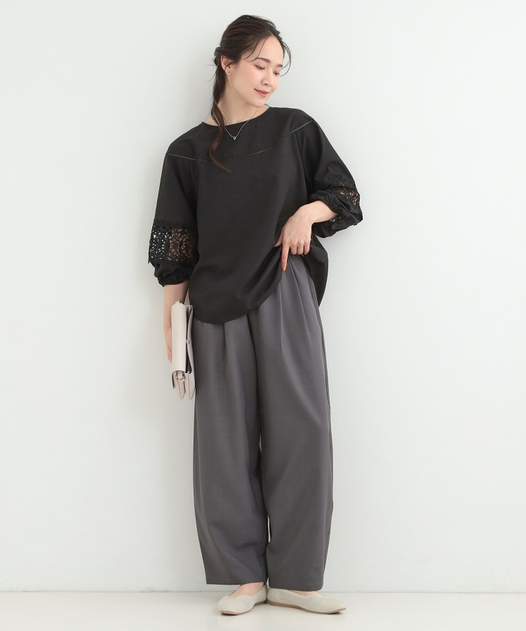 【洗濯機可/S-LL】透かし編み柄が上品な レース切り替えブラウス7