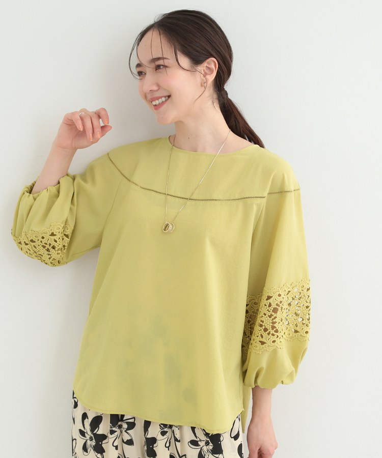 【洗濯機可/S-LL】透かし編み柄が上品な レース切り替えブラウス9