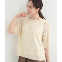 【2点セット/洗濯機可/S-LL】透かし編み柄で高級感　タンク付きドルマンニット