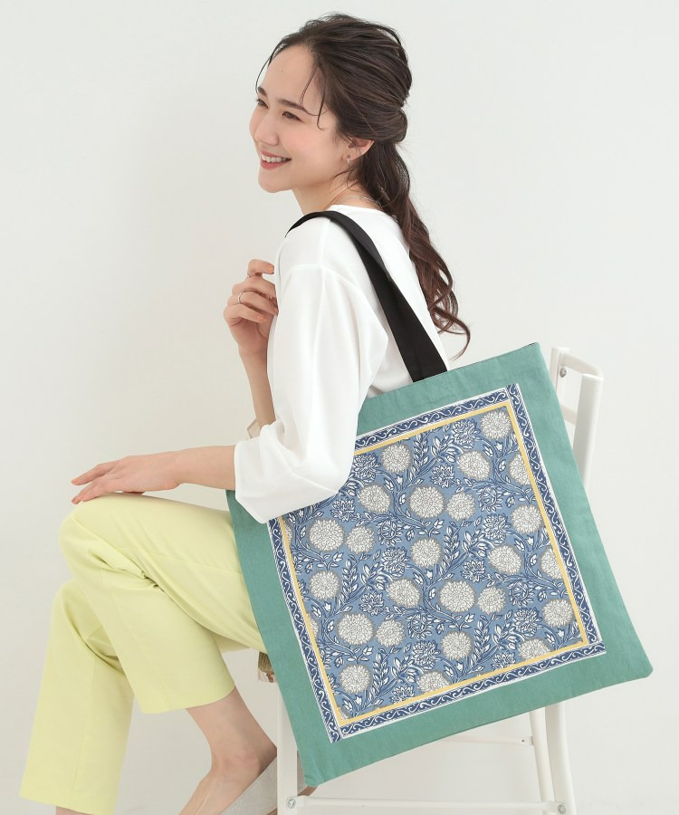 【インド製】スクエアファスナートートバッグ