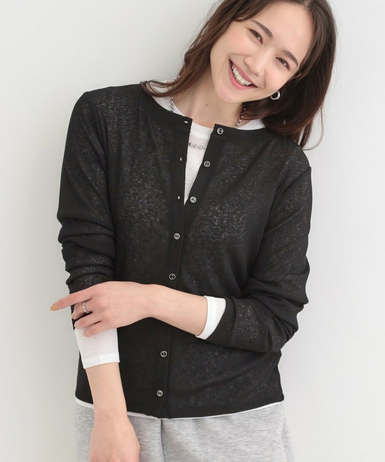 【2点セット/洗濯機可/S-LL】こなれ感あるレイヤードスタイルが即完成 シアーカーディガン+ロンT1