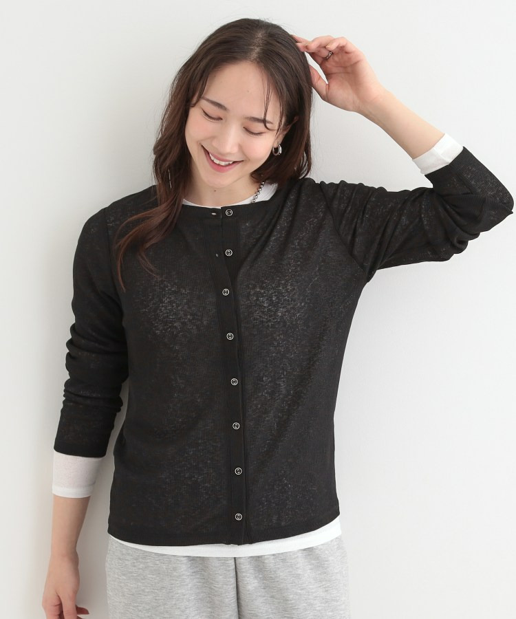 【2点セット/洗濯機可/S-LL】こなれ感あるレイヤードスタイルが即完成 シアーカーディガン+ロンT14
