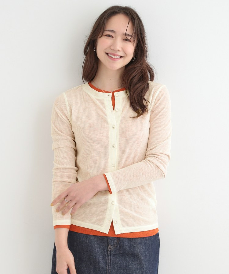 【2点セット/洗濯機可/S-LL】こなれ感あるレイヤードスタイルが即完成 シアーカーディガン+ロンT2