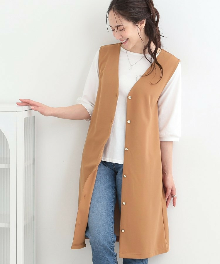 【2点セット/洗濯機可/S-LL】ジレにもなるジャンスカ+5分袖Tシャツ