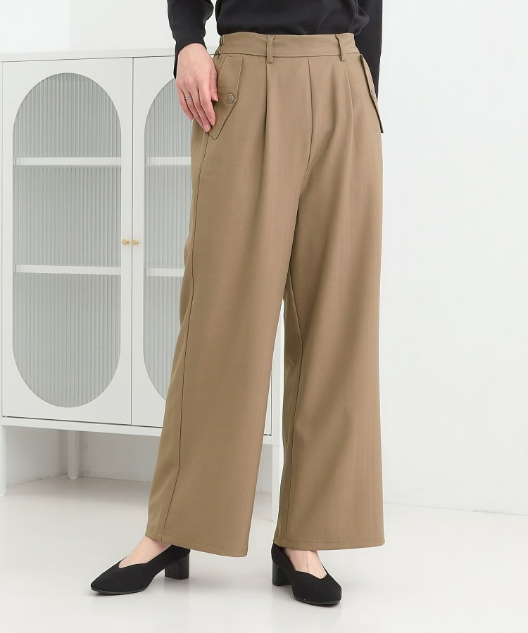 【洗濯機可/S-LL】フラップポケットがアクセント ヘリンボーンワイドパンツ1