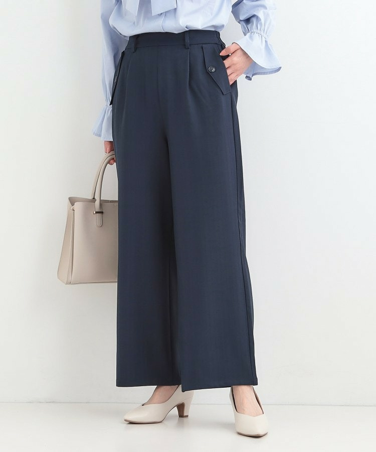 【洗濯機可/S-LL】フラップポケットがアクセント ヘリンボーンワイドパンツ1