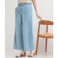 【着丈選べる/ひんやり/S-LL】ウエストリボンがポイント　デニムイージーワイドパンツ