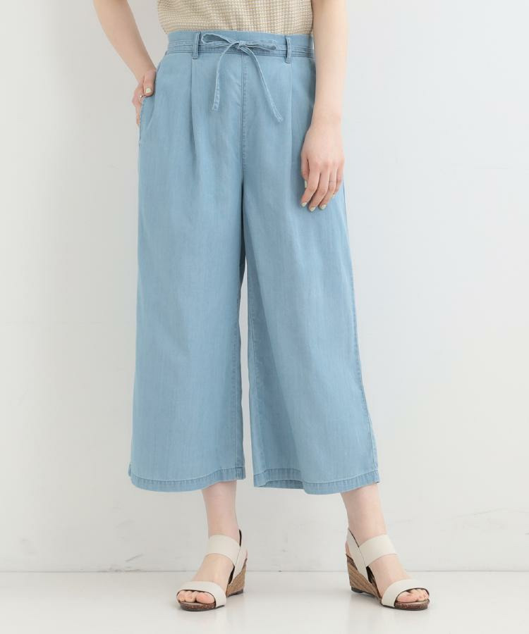 【着丈選べる/2WAY/S-LL】ウエストリボンがポイント デニムワイドイージーパンツ12