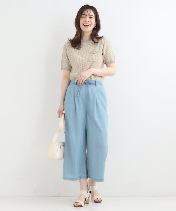 【着丈選べる/2WAY/S-LL】ウエストリボンがポイント デニムワイドイージーパンツ14