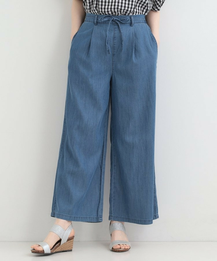 【着丈選べる/2WAY/S-LL】ウエストリボンがポイント デニムワイドイージーパンツ16