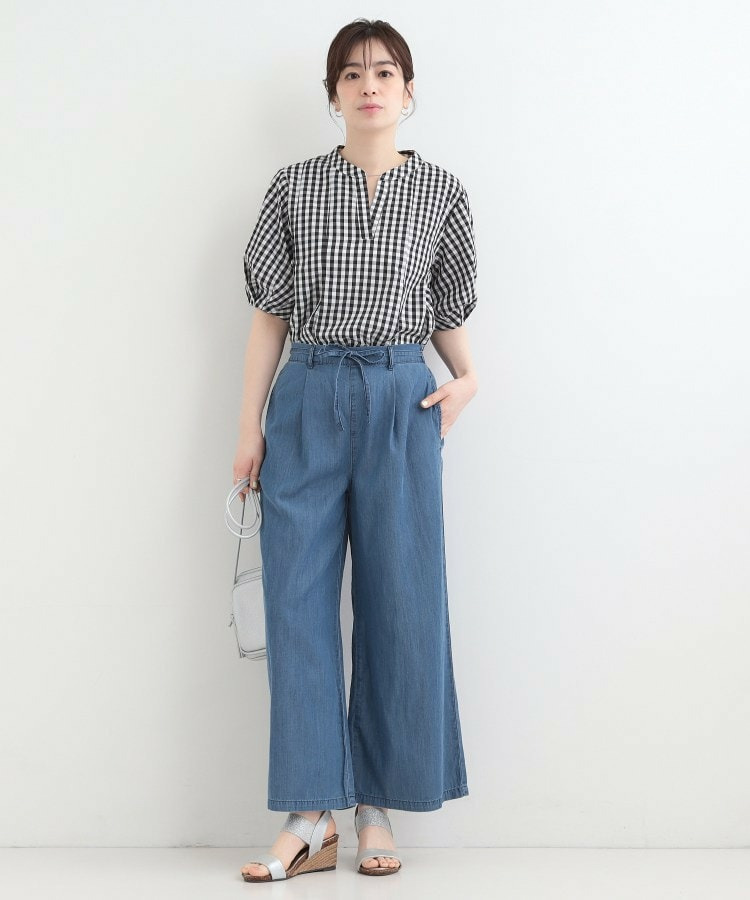 【着丈選べる/2WAY/S-LL】ウエストリボンがポイント デニムワイドイージーパンツ18