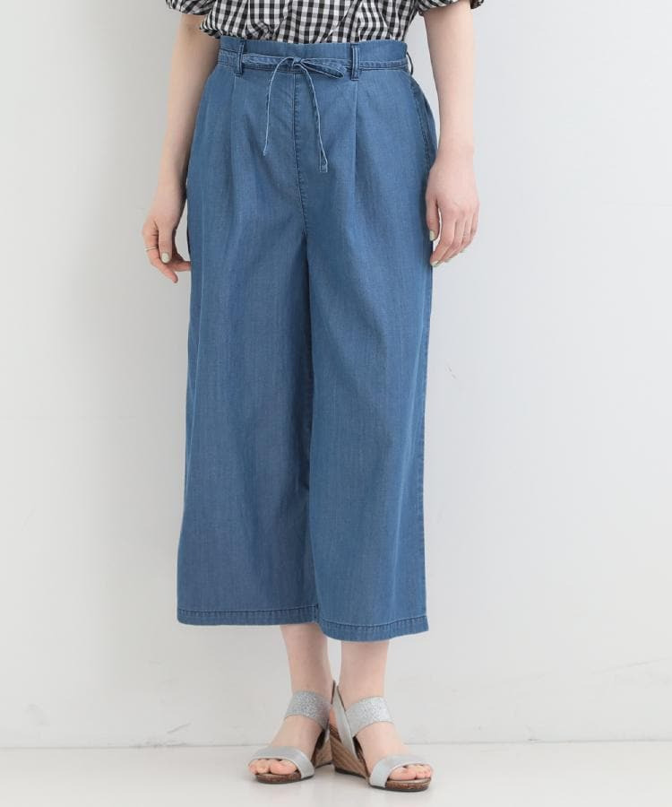 【着丈選べる/2WAY/S-LL】ウエストリボンがポイント デニムワイドイージーパンツ19