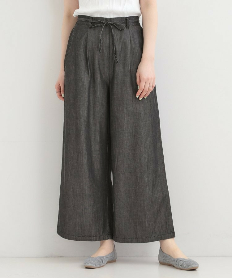【着丈選べる/2WAY/S-LL】ウエストリボンがポイント デニムワイドイージーパンツ2