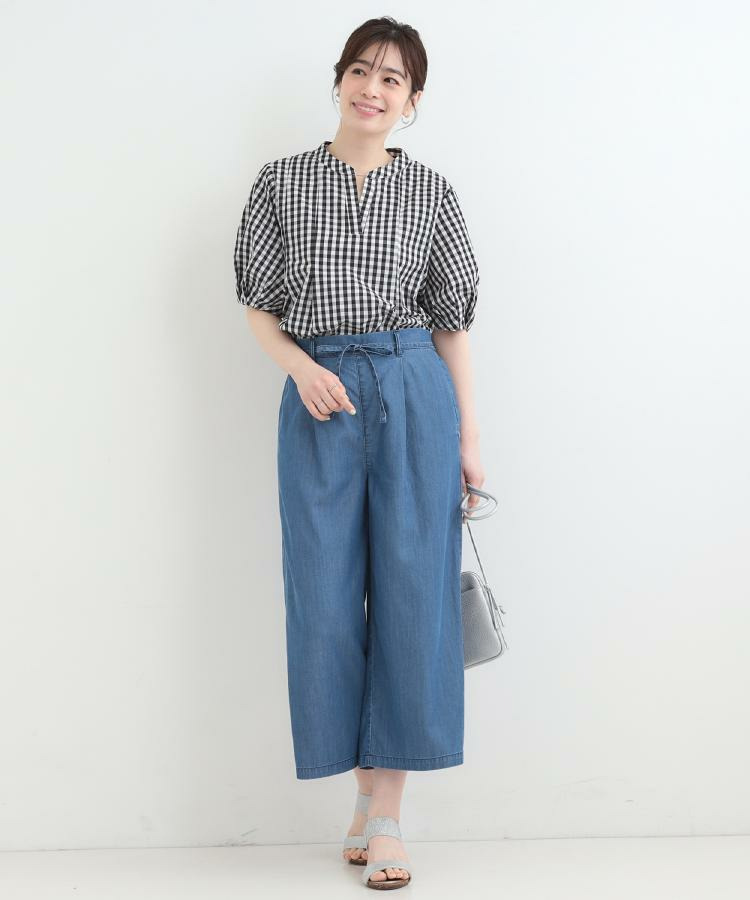 【着丈選べる/2WAY/S-LL】ウエストリボンがポイント デニムワイドイージーパンツ21