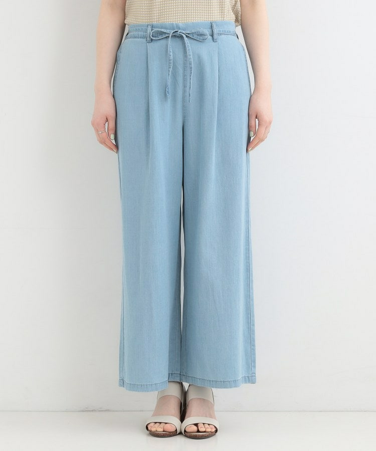 【着丈選べる/2WAY/S-LL】ウエストリボンがポイント デニムワイドイージーパンツ23
