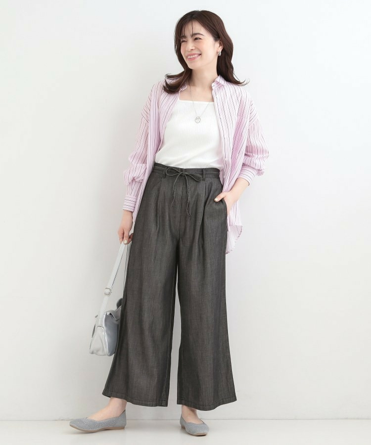 【着丈選べる/2WAY/S-LL】ウエストリボンがポイント デニムワイドイージーパンツ4