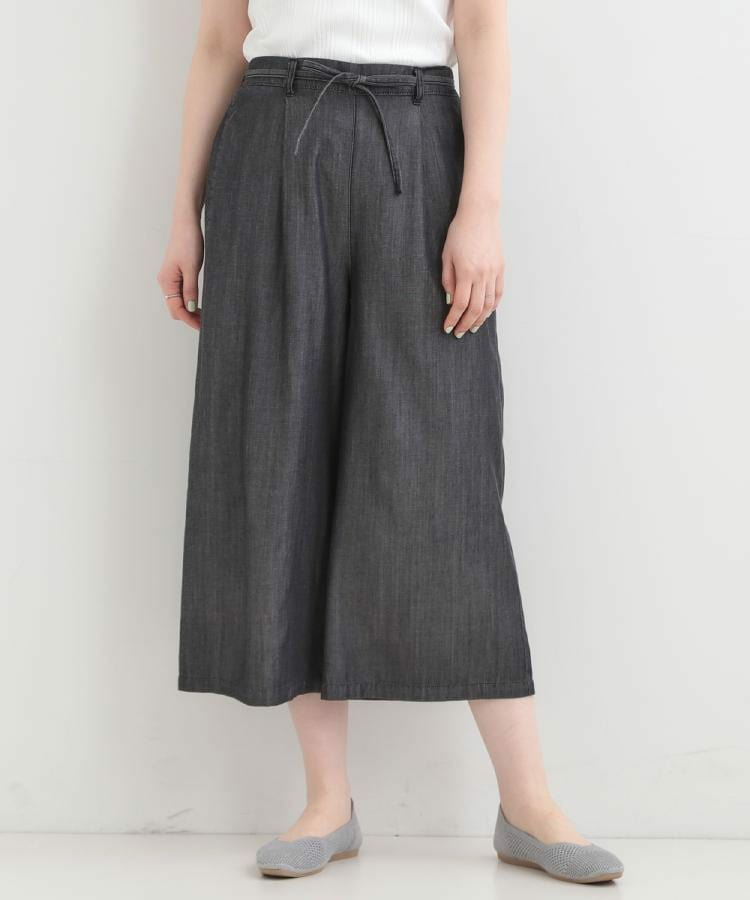 【着丈選べる/2WAY/S-LL】ウエストリボンがポイント デニムワイドイージーパンツ5