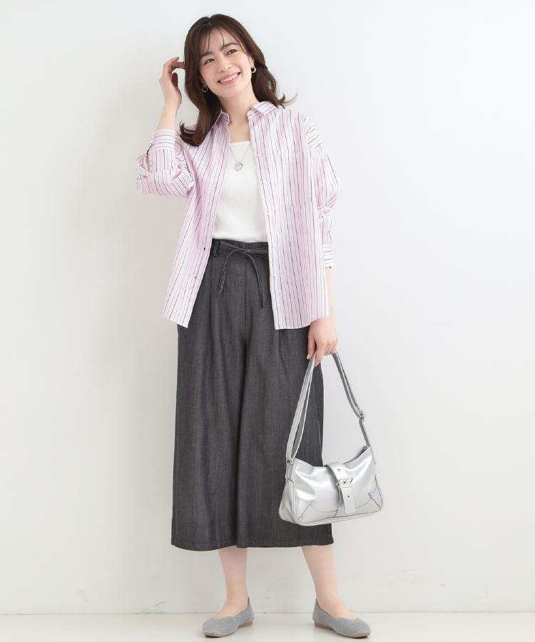 【着丈選べる/2WAY/S-LL】ウエストリボンがポイント デニムワイドイージーパンツ7