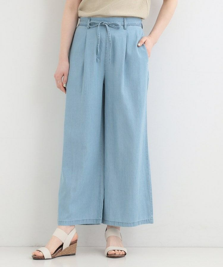 【着丈選べる/2WAY/S-LL】ウエストリボンがポイント デニムワイドイージーパンツ9