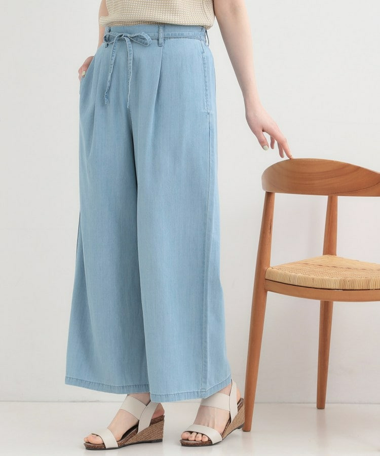 【着丈選べる/2WAY/S-LL】ウエストリボンがポイント デニムワイドイージーパンツ1