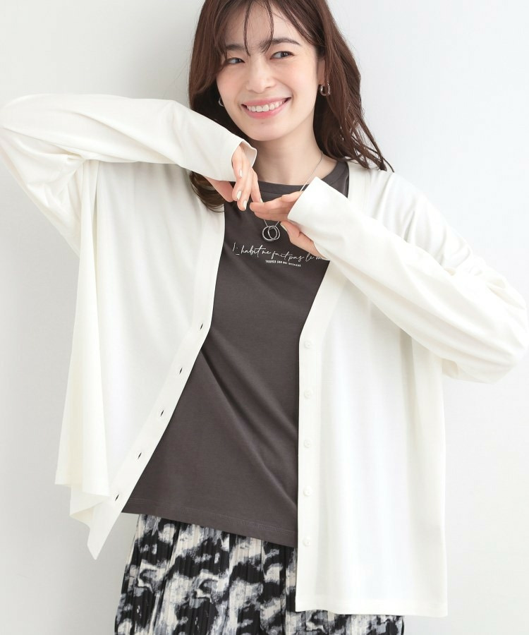 【S-LL/UV】手の甲まで隠れる 指穴付き とろみVネックカーディガン