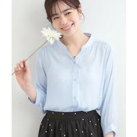 【S-LL】首元すっきり魅せ　大人の上品サテンブラウス