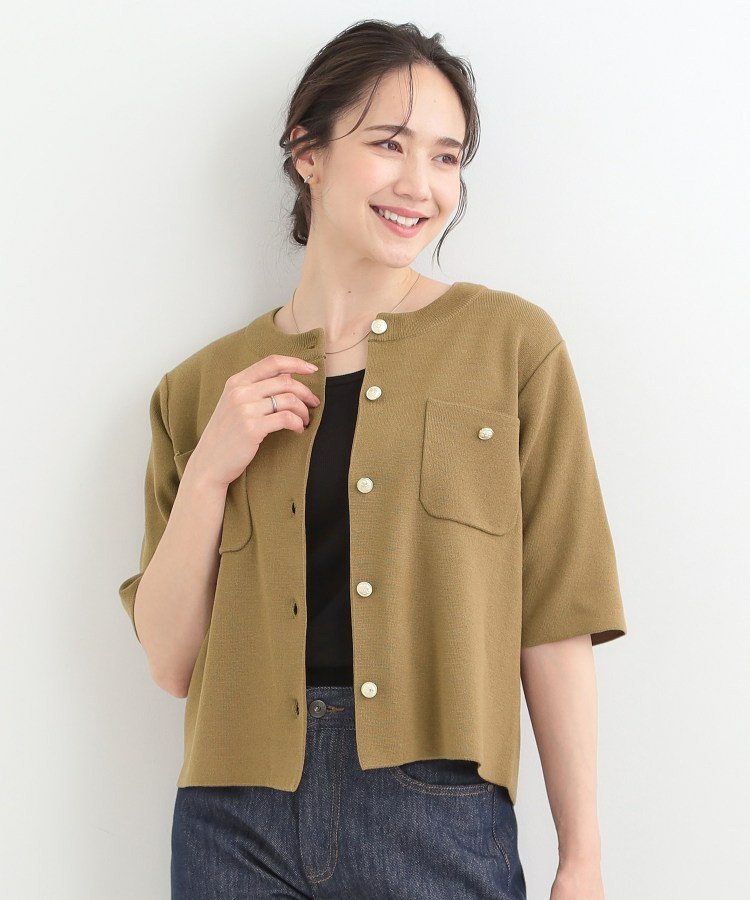 【S-LL/洗濯機可】金ボタン5分袖カーディガン