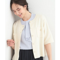 【S-LL/洗濯機可】金ボタン5分袖カーディガン