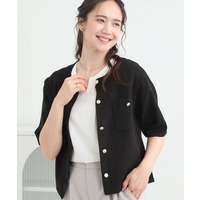 【S-LL/洗濯機可】金ボタン5分袖カーディガン