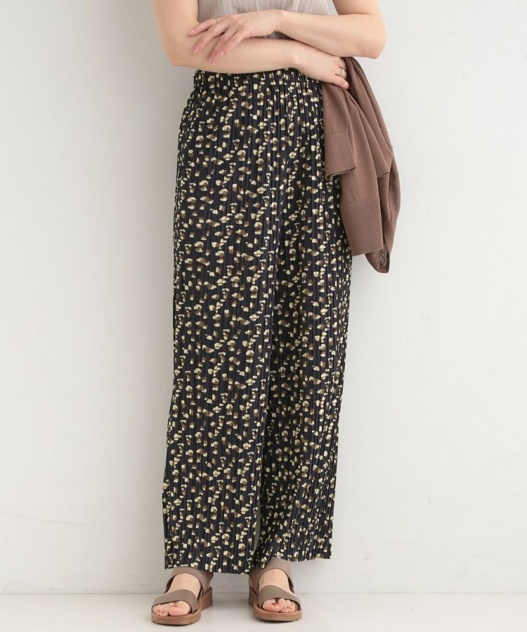 【S-LL/柄が選べる】ウエストゴムでらくちん 上品な光沢感　大人プリーツイージーパンツ