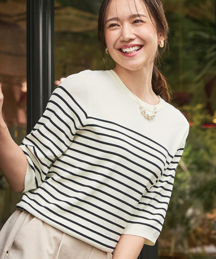 【毎日洗える/S-LL】上半身がすっきり見える　多機能5分袖ニット