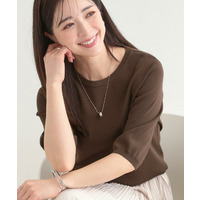 【毎日洗える/S-LL】上半身がすっきり見える　多機能5分袖ニット