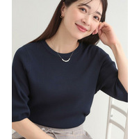 【毎日洗える/S-LL/ひんやり/UV】上半身すっきり 二の腕見せない5分袖ニット