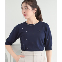 【S-LL】大人かわいい　ドット刺繍5分袖ニット