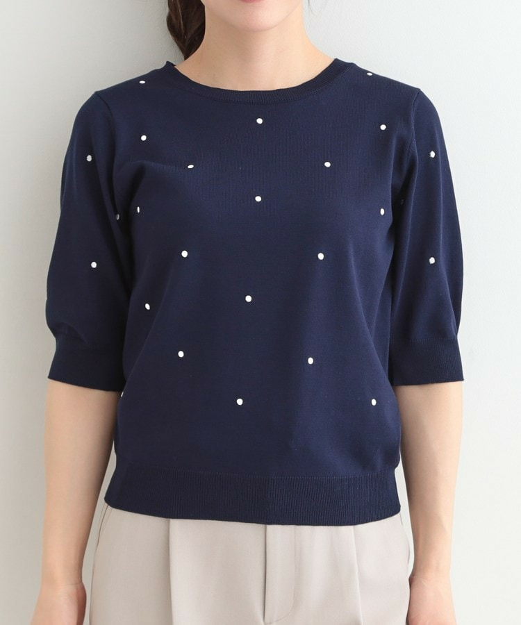 【S-LL】大人かわいい ドット刺繍5分袖ニット14
