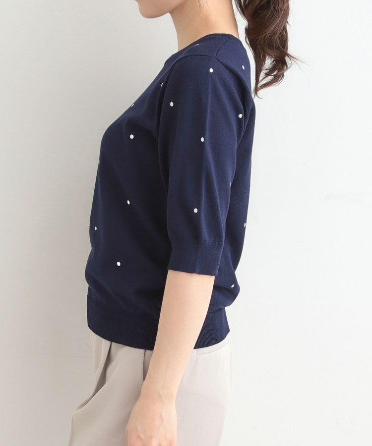 【S-LL】大人かわいい ドット刺繍5分袖ニット15