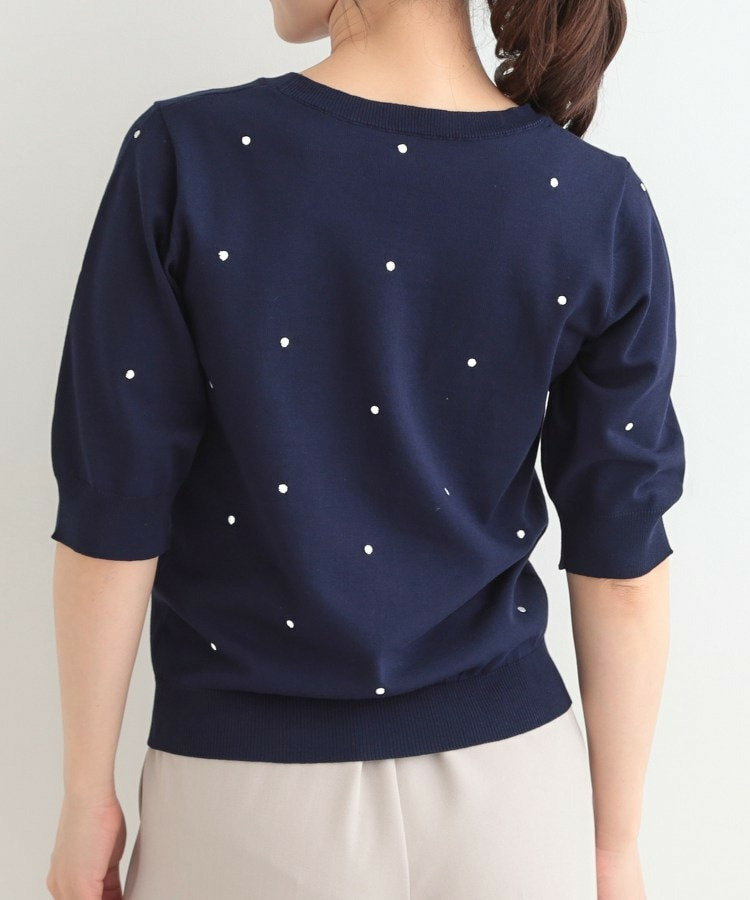 【S-LL】大人かわいい ドット刺繍5分袖ニット16