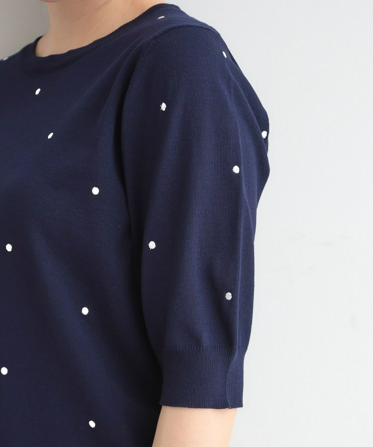 【S-LL】大人かわいい ドット刺繍5分袖ニット18