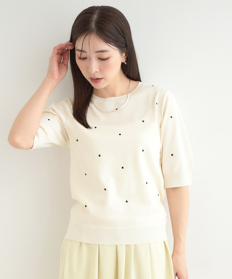 【S-LL】大人かわいい ドット刺繍5分袖ニット2