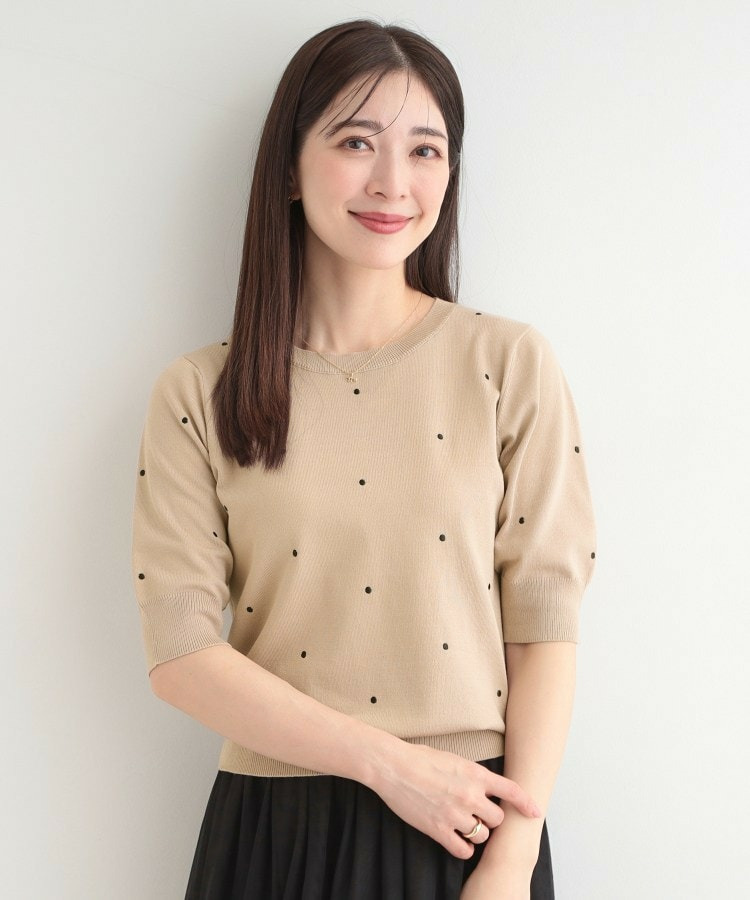 【S-LL】大人かわいい ドット刺繍5分袖ニット6