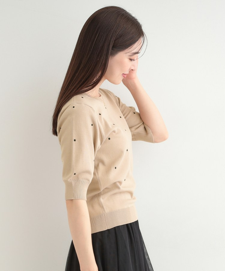 【S-LL】大人かわいい ドット刺繍5分袖ニット7