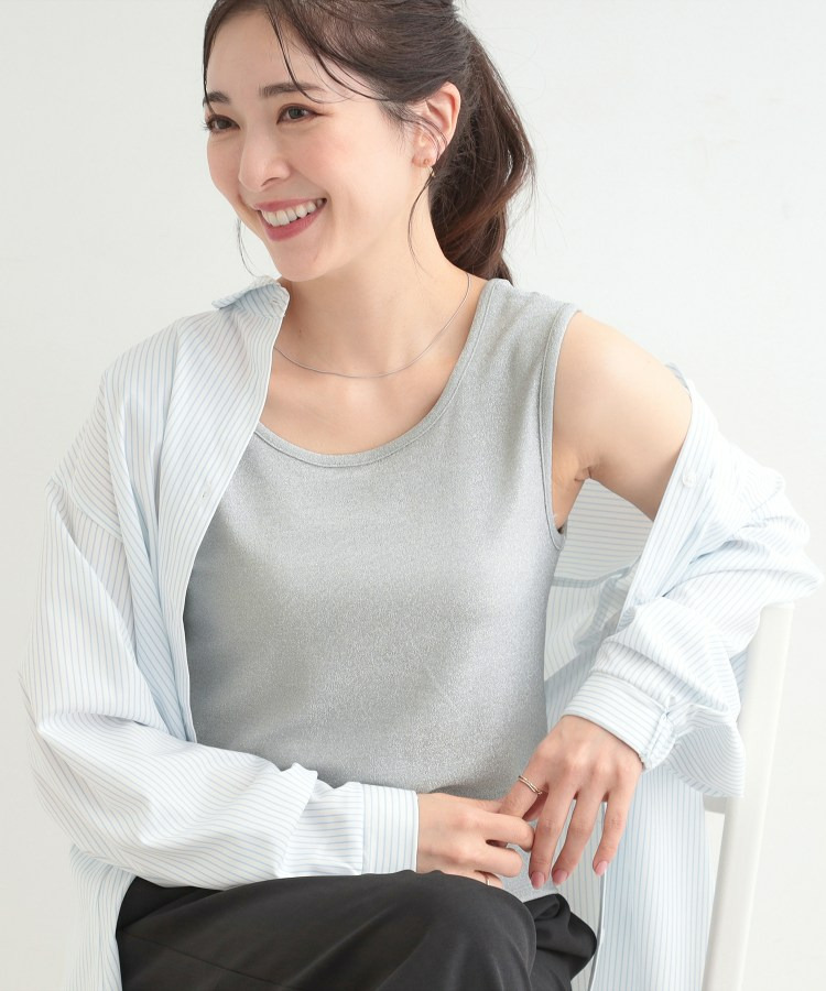 【前後2WAY/洗濯機可/S-LL】コーデのアクセントに きらきらラメタンクトップ1