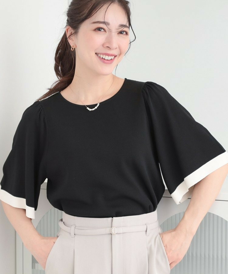 【毎日洗える/S-LL】大人フェミニンなひらり袖 二の腕が隠れる5分袖ニット