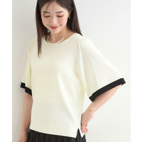 【毎日洗える/S-LL】大人フェミニンなひらり袖 二の腕が隠れる5分袖ニット