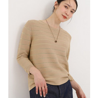 【洗える】デコルテがきれいに見えるVネックラメボーダーニット