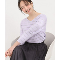 【洗える】デコルテがきれいに見えるVネックラメボーダーニット