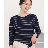 【洗濯機可/S-LL】デコルテがきれいに見えるVネックラメボーダーニット
